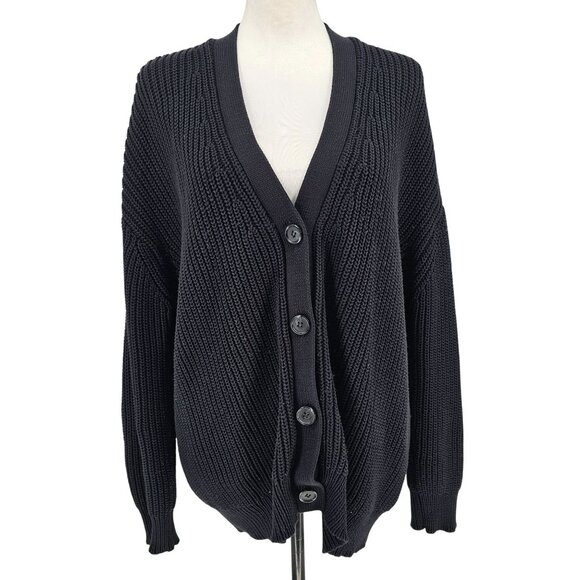Jenni Kayne Sweaters - Jenni Kayne Organic Cotton Cocoon Cardigan Sweater Black Ribbed Relaxed XXS